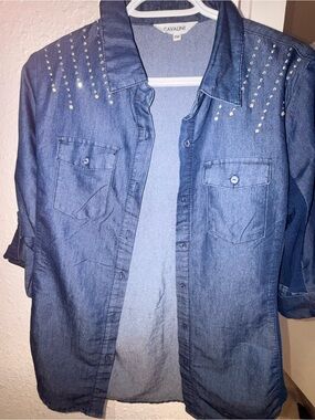 Cavalini Navy Denim Shirt with Silver Stud Details